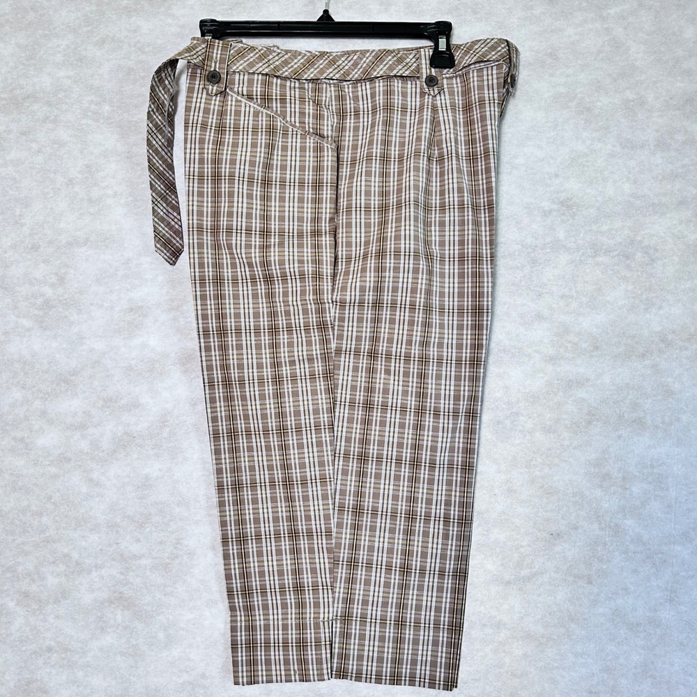 White Stag Stretch Plaid Pants Womens Belted‎ High Waist Plaid Capris Women's 12